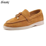 Walk Shoes Women Loafers Suede Causal Moccasin Genuine Leather Metal Lock Beanie Shoes Comfortable Soft Sole Flat