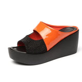 New Thick-soled Sponge Cake Wedge with Fish Mouth Women Sandals Summer Color Matching Rhinestone Women's