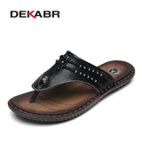 Cow Leather Men Beach Slippers Fashion Flip Flops With Soft Sole Trendy Breathable Easy To Match Men Summer Shoes