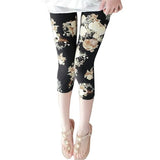 Calf-Length Floral Stripe Print Sexy Pants Black Short Capris Women Summer Leggings High