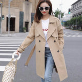 2021 New Sping Autumn Women Khaki Trench Coat Streetwear Double Breasted Windbreaker Loose Fit Black Ladies