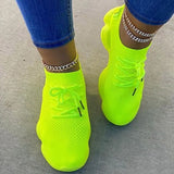 Mesh Women Sneaker Sock Shoes Summer Breathable Cross Tie Platform Round Toe Casual Fashion Sport Lace Up Flats Shoes
