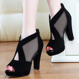 2021 Summer Women High Heel Shoes Mesh Breathable Pomps Zip Pointed Toe Thick Heels Fashion Female Dress Shoes Elegant