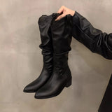 Breakj Of Folded New Knight Boots Women Thin Long Boots West Ministerial Barrel Thin 2025 Thick Heel Autumn Winter