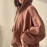 Women Hoodie Harajuku Loose Oversized Solid Color Top Half Zip Up Sweatshirt Female Casual Long Sleeve Pocket Hooded Coats