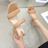 GLADIATOR Slip-On New Women Sandals Summer Pearl Women Beach Slippers Sandals Square Toe Slides Zapatos De Mujer Size