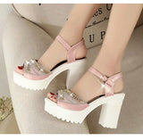Breakj 2023 Rhinestone Fish Mouth Shoes Platform Platform Korean Version Waterproof Platform High Heel A Word With Thick Heel Sandals Women's