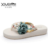 High Heel Women's Beach Slippers for Women In Summer with Thick Heeled Sandals Flower Wedge Slippers Women house
