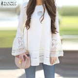 Bohemian Lace Patchwork Tops Women's Spring Blouses ZANZEA 2022 Casual Flare Sleeve Shirts Female Hollow Tops