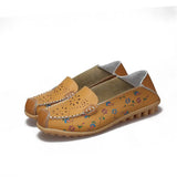 2021 Summer Loafers Shoes Leather Stitching Outdoor Footwear Femme Floral Pattern Mixed Color Sewing Elegant Women