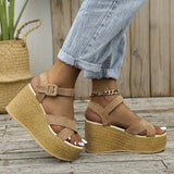 Breakj Summer New Large-Size Lady Thick Bottom Heel Sandals Buckle Design Laturethane