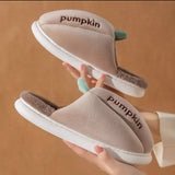 Cartoon Cotton Slippers Women's Winter Home Indoor Non-slip Warm Couple Plush Pumpkin Cute Comfortable Shoes Chaussons