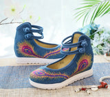 Breakj White Sole, High Heels Single Shoe Backsole Retro One-Word Dish Buckle Female Shallow Embroidered Cloth Shoes Women's