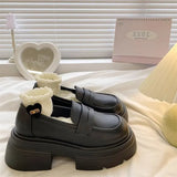 Simple Black Round Head Thick Bottom Small Leather Shoes Female 2023 New Autumn Retro One Foot Pedal Thick Heel