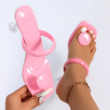 Breakj Size 42 High-Heeled Cool Slippers Women Spring Summer New Slippers Square Fine With Fashion Casual Leather Beach Shoes