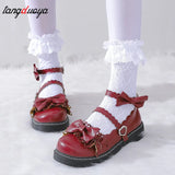 shoes women bow women's shoes heel round head women shoes comfortable kawaii girl loli cosplay shoes detachable