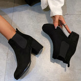 Suede Pointed Toe High Top Boots Square High Heels Women Autumn Winter Casual Ankle Boots Womens Platform