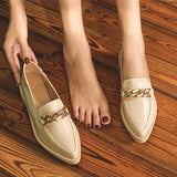 Metal chain pointed toe oxford shoes women 2023 flats thick heels loafers preppy girls small leather shoes woman
