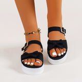 Summer New Thick-Soled Sandals Flat-Soled One-Font Solid-Color Bow-Tie Women's Large Slippers Size