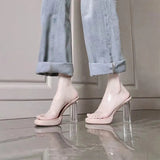 Breakj Man Not Tired Feet High-Heeled Women's Sandals 2025 Summer New Transparent Design Crystal Cool Slippers
