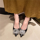 Breakj Summer New Pointed Sandals After The Ribbon With Large Size Square Buckle High Heels Gentle Fashion Women's
