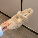Fur Mary janes shoes woman round toe ankle strap furry loafers 34-43 big size warm plush winter shoes female cotton
