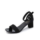 Girls Summer 2023 New Thick Heels Black Student Open Toes Buckle Roman High Heels