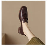 New Black Mary Jane Single Shoes With Thick Soles Brown English Style JK Small Leather Shoes Flat-Soled Work