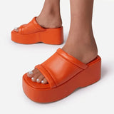 Women's Slippers Square Toe Pu Leather Platform Ladies Shoes Summer 2022 Fashion Thick Bottom Female Slipper Woman