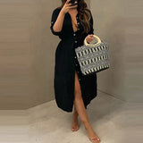 Slim Summer Women Fashion Turn-down Collar Buttons Cardigan Shirts Dress Casual Long Sleeves Solid Color Office