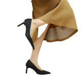 And Summer New Korean Version Of Fashion High-Heeled Shoes Pointed Head Shallow Mouth Thick With Solid Color Orange Single Shoes Commuter Work Shoes