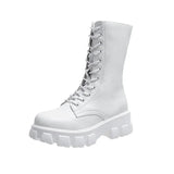 Mid-calf Boots Female Lace Up Chunky Heels Women's Platform Shoes 2021 Pu Leather Zipper Ladies Shoes Autumn