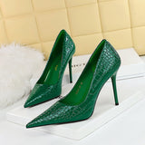 Breakj Fashion Sexy Skinny Heels With Shallow Pointed Patent Leather Snake Grain High