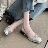 Square Heels, Silver Bow, Mary Jane Shoes, Spring And Autumn, New Colors, Gentle Daily