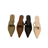 2023 New Pointed Soft Leather Semi-Wrapped Head Low-Heeled Slippers Women Wear French Style Single