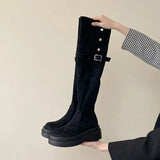 Breakj Buckle Thin Boots Women Autumn And Winter New Thick And Long Boots Two Handsome Casual Knight