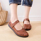 Shoes Women PU Leather Flat Shoes Retro Female Ballet Flat Shoes Spring Ladies Velcro Hollow-out Loafers Women