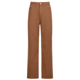 Casual Straight Brown Jeans Women Vintage High Waist Long Trousers Ladies Casual Loose Wide Leg Pants Capris