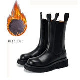 Luxury Chelsea Boots Women Leather Ladies Boots Chunky Winter Shoes Platform Ankle Boots Slip On Thick Heel Brand