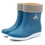 Non Slip Rain Boots Women Warm Mid Tube Round Toe Snow Boots Outdoor Water Shoes Waterproof Rain