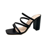 2022 Fashion GLADIATOR Womens Sandals White Solid PU Leather Square Toe Femme High Heel Party Dress Women Slipper Shoes