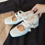 Pumps pu heels mary jane shoes for women block heel buckle strap sexy ladies dress pumps party wedding shoes white