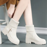Flat-Soled Short Boots Women's Thick-Soled Rice White Martin Boots With Plush Thread British Style Fashion Brand Women's Cotton