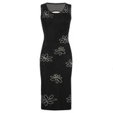 Floral Print Backless Sexy Knitted Dress Split Side Party Bodycon Long Dress Robe Vintage Skinny Fashion