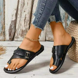 Breakj Slipper Female 2024 Summer Toe Belt Buckle Stitching Casual Roman