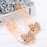Crystal Bowtie Transparant Flat Sandals Woman Jelly Shoes Slip On Summer Bling Platform Sandals Female Fashion Shoes