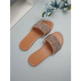 Bling Summer Slippers for Women 2024 New Ladies Flat Beach Slipper Women Sandals Outdoor Shoes Luxury Designer Plus