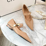 Toe Soft leather mary janes shoes woman ankle strap chunky heel loafers ballet flats metal buckle OL shoes plus size