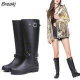 Women Tall Rain Boots Waterproof PVC Work Knee High Rain Boots Flat Anti-slip Rubber Rainy Day Shoes Woman