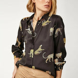 Leopard Stylish Shirt Women Turn Down Collar Office Fashion Female Blouse Long Sleeve Plus Size Lady Tops Blusa